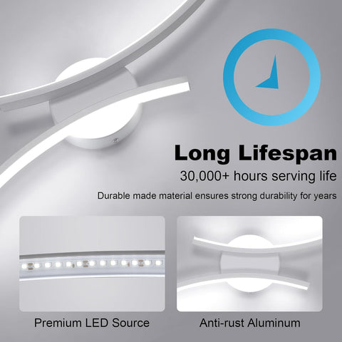 Aplique de pared LED curvo moderno 20W | Blanco frío 6500K