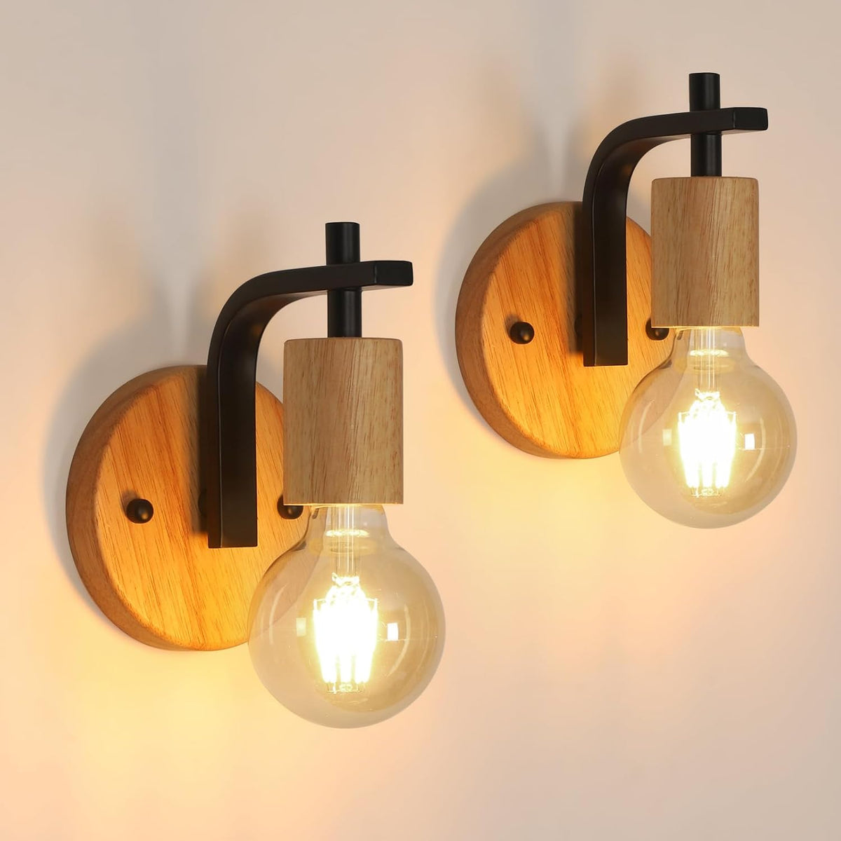 Juego de 2 Apliques de Pared Vintage Madera y Metal Negro E27