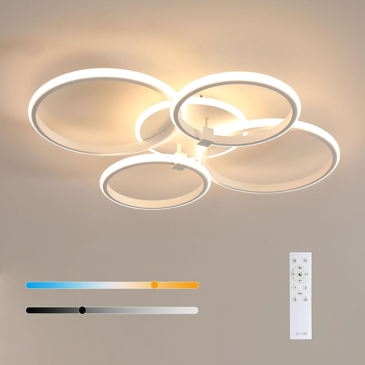 Plafón LED Moderno de 4 Aros, 39W