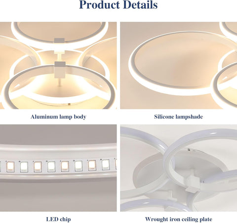 Plafón LED Moderno de 4 Aros, 39W