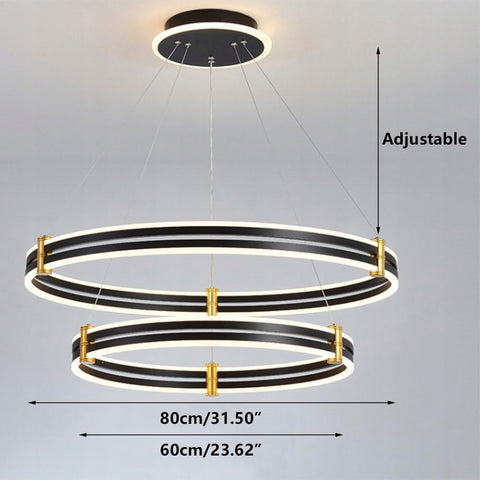 Lámpara de araña LED moderna y sencilla, lámpara colgante doble negra con control remoto, decoración de luz regulable 3000-6000K Se puede utilizar para iluminación