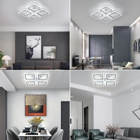 Luz de Techo LED, Cuadrada Blanca*4 Cabezas, Acrílico, Luz Blanca Fría 46W 6500K, para Sala de Estar Dormitorio