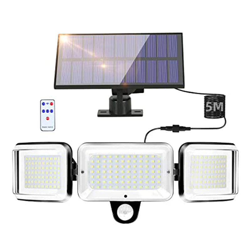 Afzonderlijk gedetecteerde buitenwandlamp op zonne-energie Zwart, 24,3 * 11,11,8 cm, 224 LED's, wit licht, 5 meter kabel, infraroodhoorndetectie