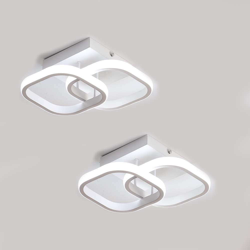 Lámpara de techo LED de 24 W, diseño moderno, lámpara de techo circular cuadrada para cocina, comedor, dormitorio, pasillo, entrada, balcón, paquete de 2, blanco frío 6000 K