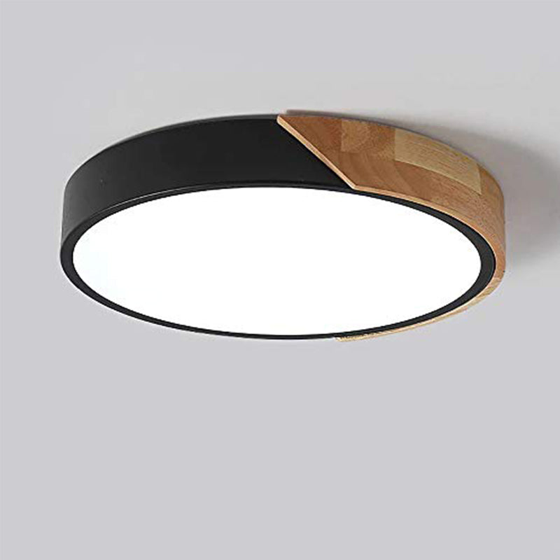 Moderne ronde houten LED-plafondlamp dimbaar - zwart, 30*5cm, met afstandsbediening - ideaal voor woonkamer, slaapkamer, hal en eetkamer