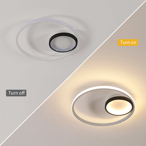 Luz de techo LED redonda de aluminio de 40W, luz cálida, temperatura de color de 3000K, lámpara de techo para sala de estar en blanco y negro