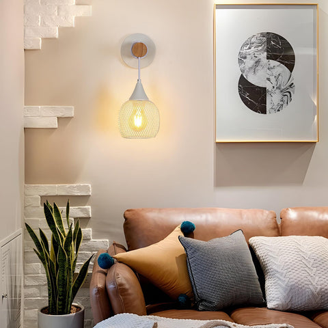 Lámpara de pared creativa en forma de linterna, blanca, metal, base E27 (sin bombilla), para pasillo de dormitorio