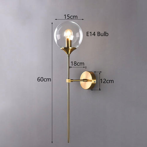 Aplique de Pared, Dorado, Metal y Vidrio, 60*15*15 CM, Base E14 (sin Bombilla), para Pasillo de Dormitorio