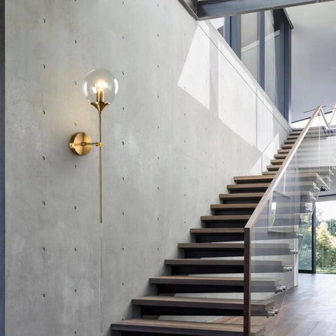 Aplique de Pared, Dorado, Metal y Vidrio, 60*15*15 CM, Base E14 (sin Bombilla), para Pasillo de Dormitorio