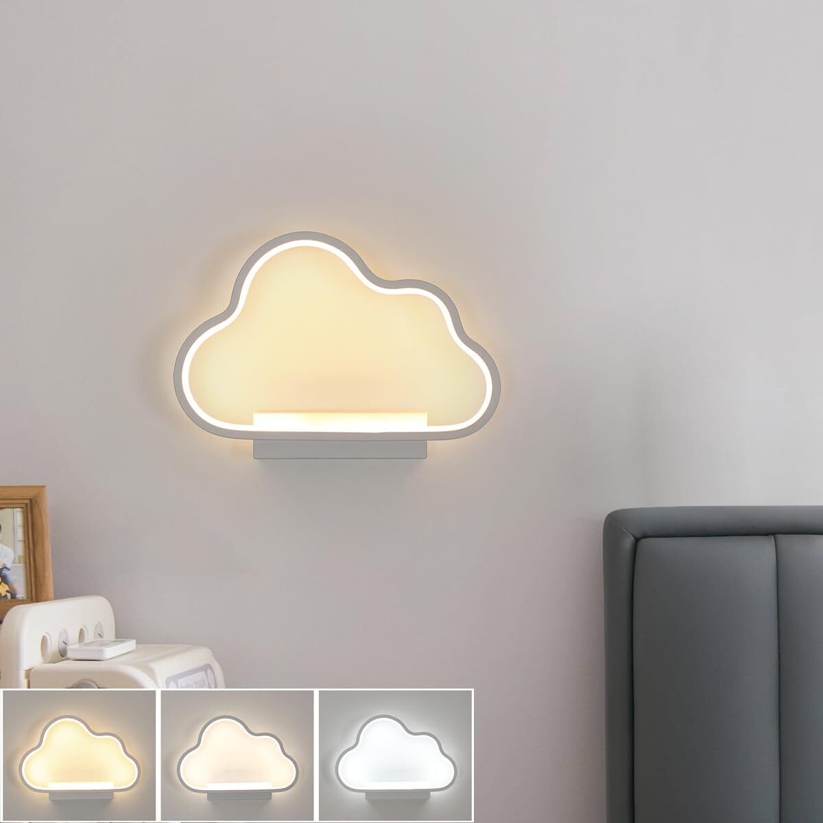 LED-wandlamp, Wit 28*20cm, Aluminium, Driekleurig licht 6500K+4500K+3000K, voor slaapkamer