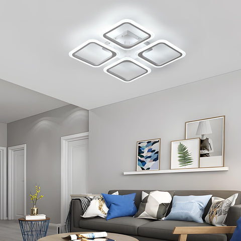 Luz de Techo LED, Cuadrada Blanca*4 Cabezas, Acrílico, Luz Blanca Fría 46W 6500K, para Sala de Estar Dormitorio