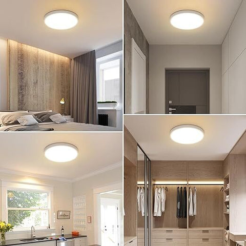 Lámpara de Techo LED Blanca Redonda, Ultra Plana, Luz Blanca Cálida 24W 3000K, PVC, Impermeable IP44 - Ø30 CM, para Baño Dormitorio Balcón