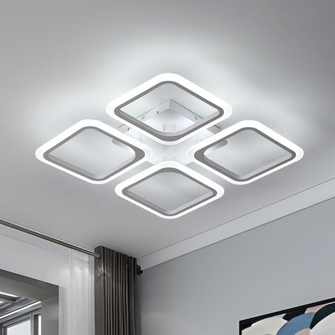 Luz de Techo LED, Cuadrada Blanca*4 Cabezas, Acrílico, Luz Blanca Fría 46W 6500K, para Sala de Estar Dormitorio