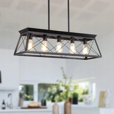 Linterna rectangular de 5 ramas para granja, candelabros industriales retro, isla de cocina y luces de comedor, luces superiores, su