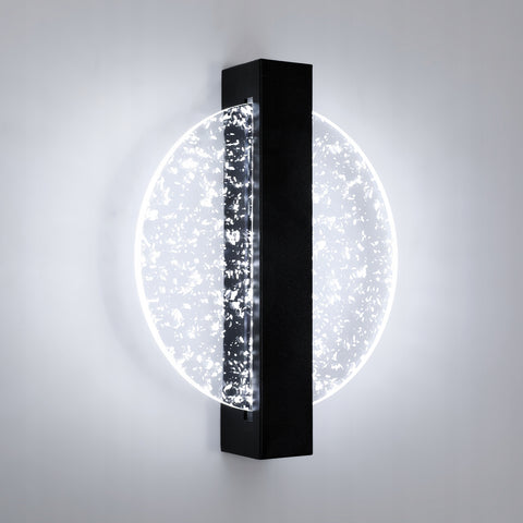 Aplique LED Moderno con Hoja de Plata, Redondo Negro, Acrílico, Luz Blanca Fría 6500K, para Dormitorio Sala de Estar