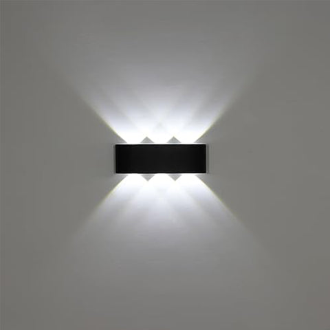 Aplique de exterior negro moderno, 17*8*4 cm, 6 cabezales de iluminación hacia arriba y hacia abajo, luz blanca de 6000 K, 18 W, 220 V