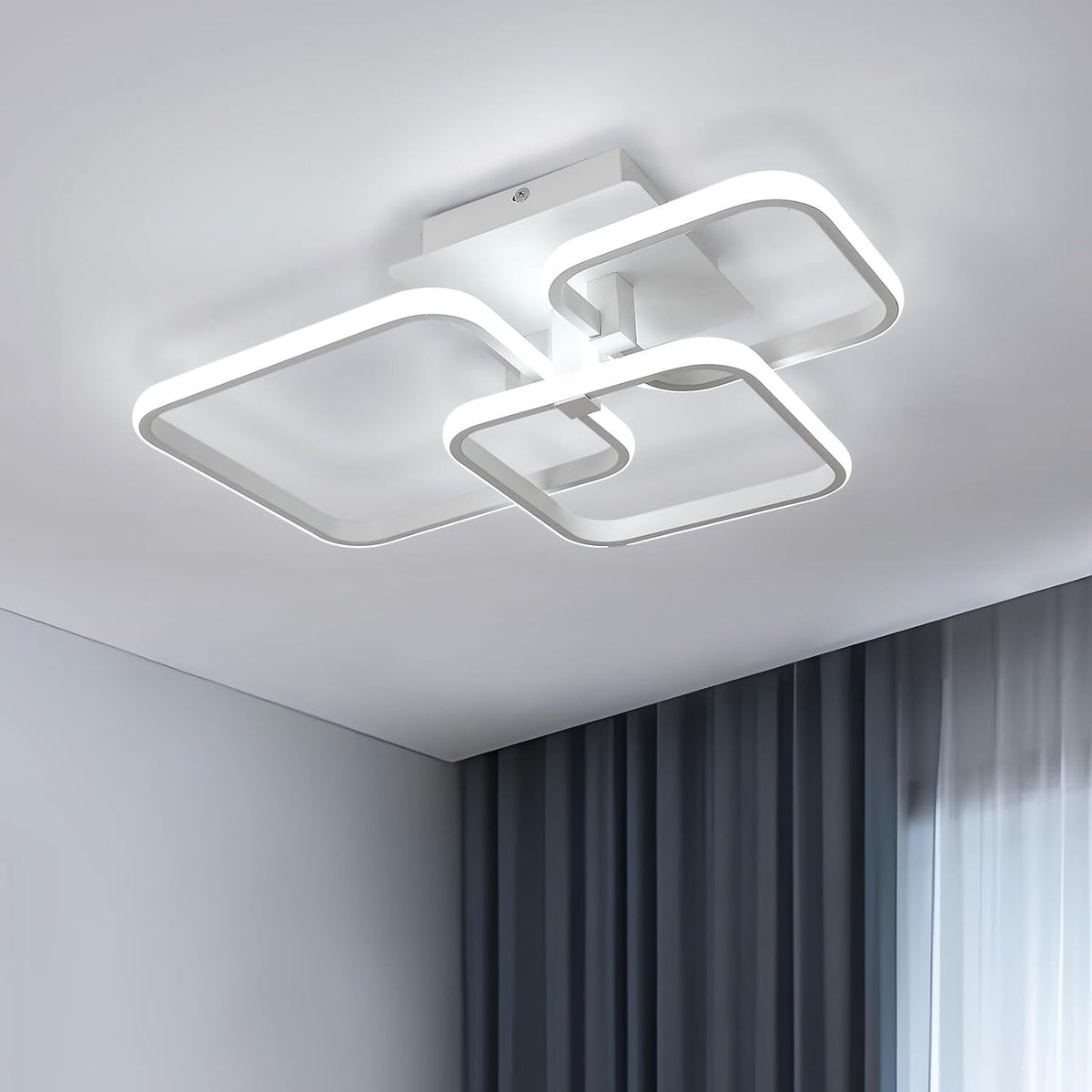 Luz de techo LED, lámpara de techo de aluminio moderna, 3 patrones cuadrados, iluminación de techo de acrílico blanco de 60 W, luz blanca fría de 6500 K, diámetro 52 cm