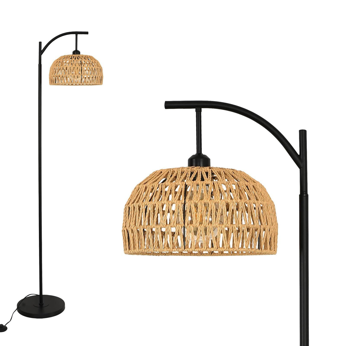 Rotan vloerlamp, zwart, voetschakelaar*1,8 m, zonder lamp, voor woonkamer