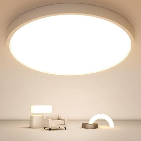 Lámpara de Techo LED Blanca Redonda, Ultra Plana, Luz Blanca Cálida 24W 3000K, PVC, Impermeable IP44 - Ø30 CM, para Baño Dormitorio Balcón
