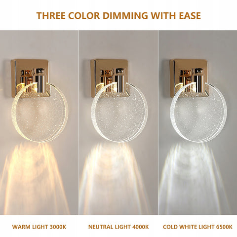 Aplique LED Moderno, Dorado, Acrílico, Luz Tricolor de 3W, D16*H21CM