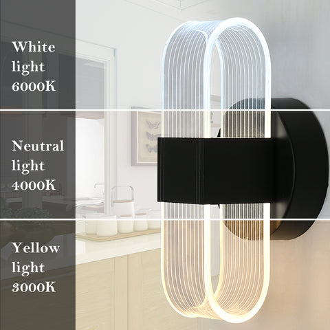 Lámpara de pared LED, lámpara de pared LED moderna regulable, lámpara de pared interior acrílica ovalada negra de 10 W para dormitorio, mesita de noche, sala de estar, 3000-6500K
