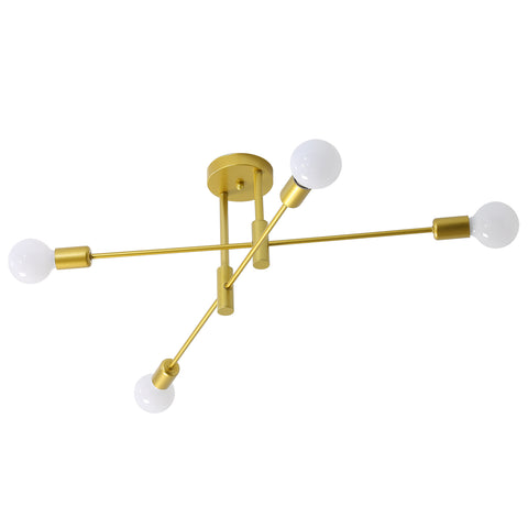 Lámpara de techo industrial, lámpara de techo retro, candelabros LED modernos de metal E27 dorado de 4 lámparas para dormitorio, sala de estar, cocina, oficina, cafetería, restaurante