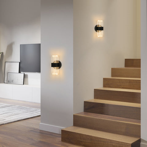 Lámpara de pared LED, lámpara de pared LED moderna regulable, lámpara de pared interior acrílica ovalada negra de 10 W para dormitorio, mesita de noche, sala de estar, 3000-6500K