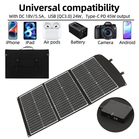 Panel Solar Plegable Impermeable, Observador y Eficiente, Células Solares para Acampar al Aire Libre, Cargador de Bolsa, 100W