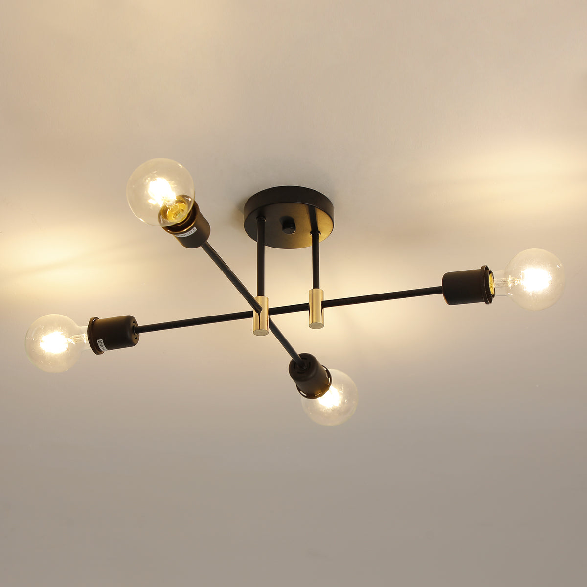 Moderne Sputnik-kroonluchter, industriële hanglamp met 4 lampen, E27 semi-inbouw plafondlamp voor eetkamer, woonkamer, keuken, kantoor, café, restaurant (lamp niet inbegrepen)