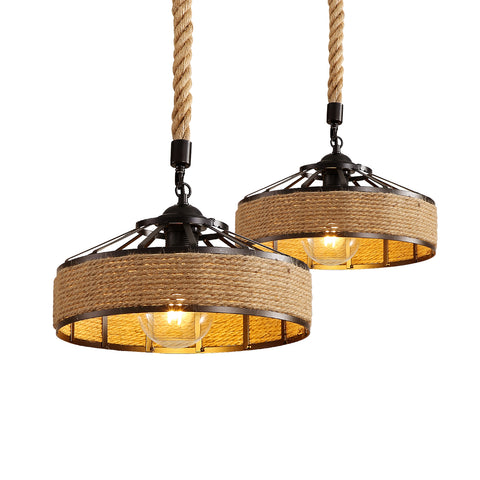 GOECO Lámpara de Cuerda de Cáñamo, Lámpara Colgante de Metal Negro Retro, Lámparas Colgantes de Campo, Lámpara de Techo de Pasillo E27 Accesorio de Iluminación para Sala de Estar Dormitorio Decorar el Hogar 220V