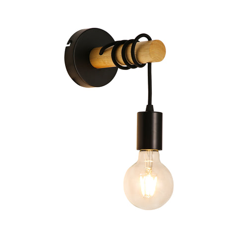 Aplique de pared vintage, foco de pared de diseño industrial retro de madera, casquillo E27 de 10 vatios máx., iluminación interior para sala de estar, dormitorio, comedor, pasillo, bar, negro (sin bombilla)