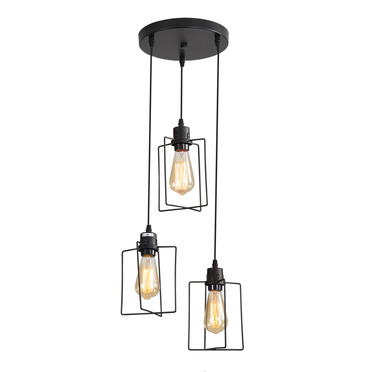 E27 Lámpara colgante industrial Lámpara de techo vintage 3 luces Lámpara colgante de jaula de metal Estilo retro Decorativo para cocina Dormitorio Comedor