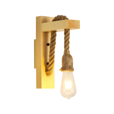 Aplique de pared de madera retro, focos de pared industriales vintage, lámparas de pared de cuerda de cáñamo creativas E27 para dormitorio, balcón, pasillo, cocina, escaleras