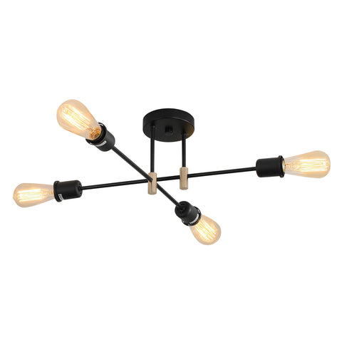 Lámpara de araña Sputnik moderna, lámpara colgante industrial de 4 luces, lámpara de techo de montaje semiempotrado E27 para comedor, sala de estar, cocina, oficina, cafetería, restaurante (bombilla no incluida)