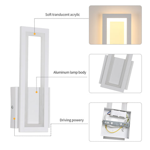 Lámpara de pared LED para interiores, lámpara de pared LED cuadrada simple de 16 W, decoración moderna, iluminación LED, lámpara de pared para sala de estar, dormitorio, luz cálida, color blanco 3000 K