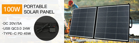Panel solar de 100 W para central eléctrica, carga solar portátil, carga rápida USB A QC3.0 PD 45 W USB-C Puertos CC IP65 IP65 para generador/energía solar, computadora portátil, iPads