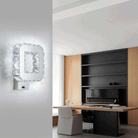 Lámpara de pared de cristal para interiores, 12 W, 1080 lm, moderna lámpara de pared LED de cristal, decoración, lámpara de pared para dormitorio, comedor, vestíbulo, blanco frío 6000 K