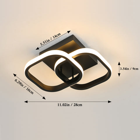 Luz de techo LED Luz de tres colores Luz de techo negra Diseño cuadrado doble Luces de techo de aluminio y hierro forjado Lámpara de sala de estar