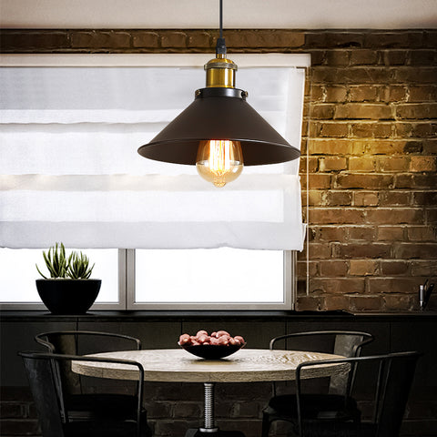 Lámpara colgante industrial Lámpara de techo negra, Φ22 cm para bombillas E27 Lámpara de techo vintage Base Pantalla de metal para comedor Sala de estar Cocina Dormitorio Restaurante Café y bar