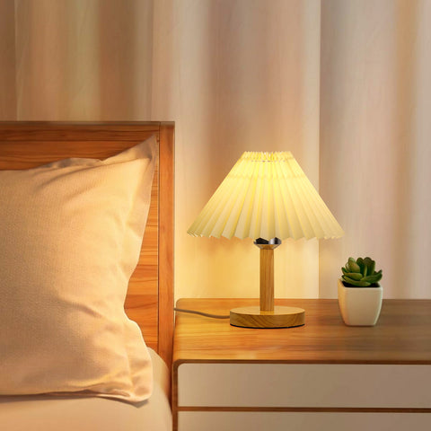 Lámpara de escritorio, lámpara de mesa plisada de madera E27, mini luz de atmósfera creativa para dormitorio