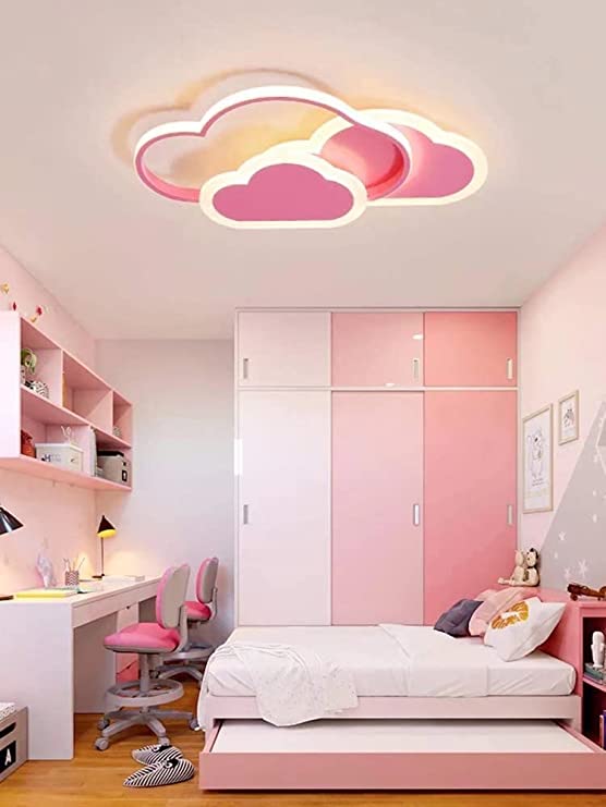 Plafonnier LED, lampe de plafond créatif nuage, 32W 2700lm 42cm, avec dimmable télécommande 3000K, plafonniers rose modernes applique murale pour de salon, couloir et chambre de enfant