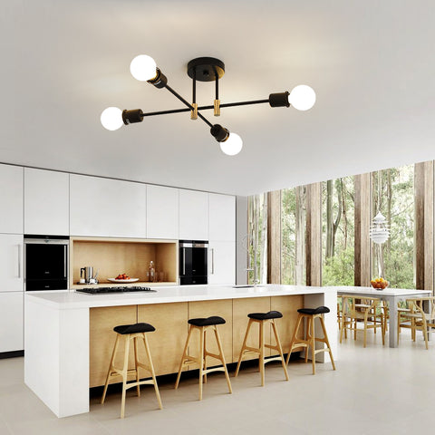 Lámpara de araña Sputnik moderna, lámpara colgante industrial de 4 luces, lámpara de techo de montaje semiempotrado E27 para comedor, sala de estar, cocina, oficina, cafetería, restaurante (bombilla no incluida)