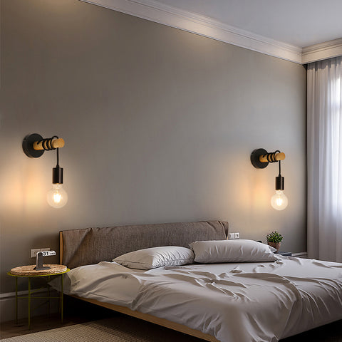Aplique de pared vintage, foco de pared de diseño industrial retro de madera, casquillo E27 de 10 vatios máx., iluminación interior para sala de estar, dormitorio, comedor, pasillo, bar, negro (sin bombilla)