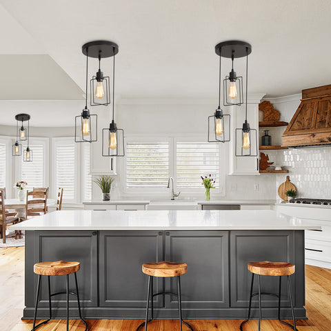 E27 Lámpara colgante industrial Lámpara de techo vintage 3 luces Lámpara colgante de jaula de metal Estilo retro Decorativo para cocina Dormitorio Comedor