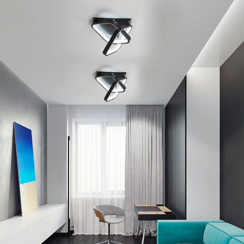 Lámpara de techo LED moderna de 24 W, 2 lámparas de techo de forma cuadrada oblicua de aluminio, lámpara de techo de metal negro, para balcón de entrada de pasillo, luz blanca fría/6500 K