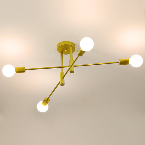 Lámpara de techo industrial, lámpara de techo retro, candelabros LED modernos de metal E27 dorado de 4 lámparas para dormitorio, sala de estar, cocina, oficina, cafetería, restaurante