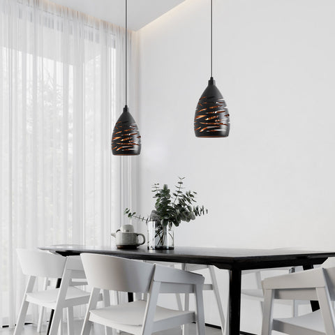 Lámpara colgante LED moderna, lámpara de techo tallada hueca industrial, lámpara de techo, colgante de jaula de metal, pantalla negra, lámpara E27 para sala de estar, cocina, pasillo, restaurante, loft, cafetería, bar
