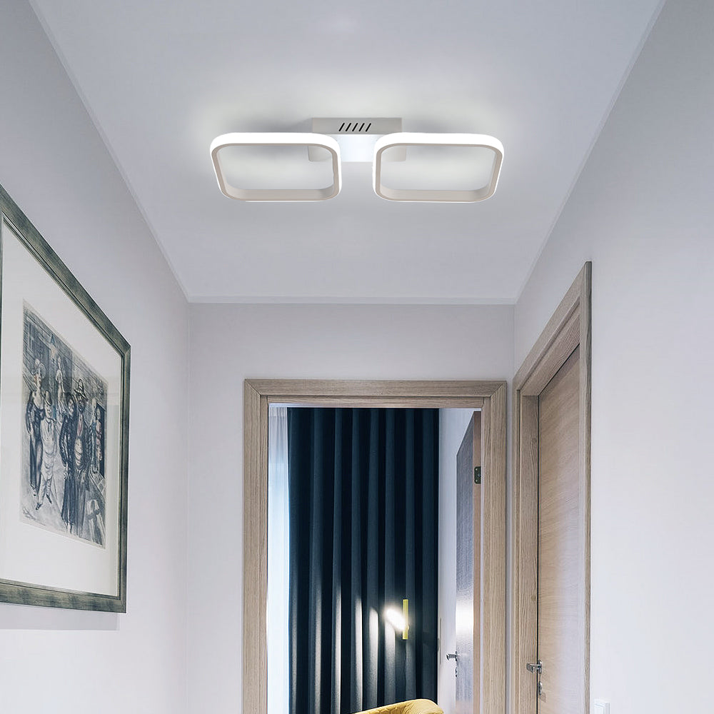 Plafonnier LED moderne, Lampe de plafond 2 carrés blancs