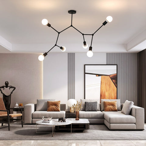 Lámpara de techo E27, candelabros de varios cabezales, iluminación moderna negra para sala de estar, dormitorio