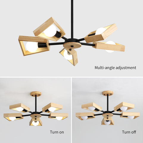 Lámpara colgante de madera, lámpara de araña para sala de estar, lámpara para iluminación interior, luces colgantes geométricas de cinco luces de madera para 5 bombillas E27 (sin bombilla)